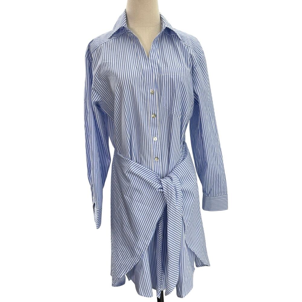 Esqualo Blue White Stripe Tie Front Shirt Dress Women's Size 6 NWT